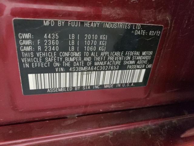 Photo 10 from auction – 2012 SUBARU LEGACY 2.5 with VIN 4S3BMBA64C3027653