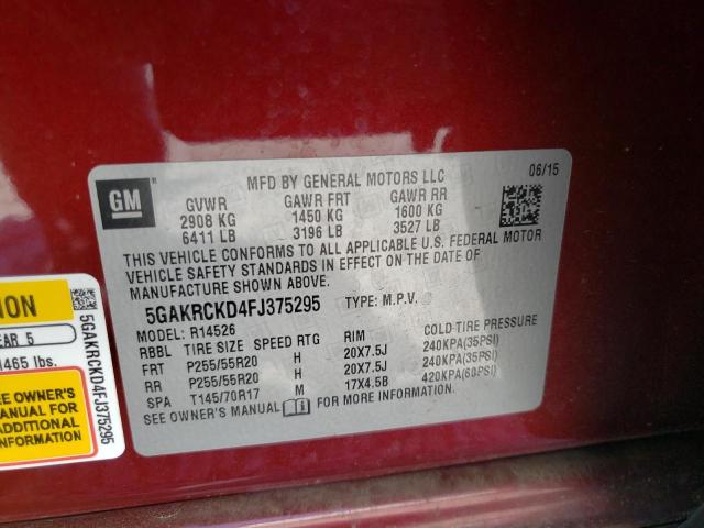 Photo 10 from auction – 2015 BUICK ENCLAVE with VIN 5GAKRCKD4FJ375295