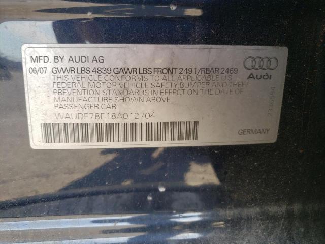 Photo 10 from auction – 2008 AUDI A4 2.0T QU with VIN WAUDF78E18A012704
