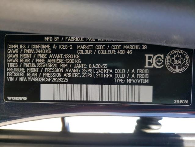 Photo 10 from auction – 2015 VOLVO XC60 T6 PR with VIN YV4902RC4F2626225