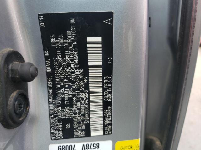 Photo 10 from auction – 2014 TOYOTA SIENNA XLE with VIN 5TDYK3DC3ES475648
