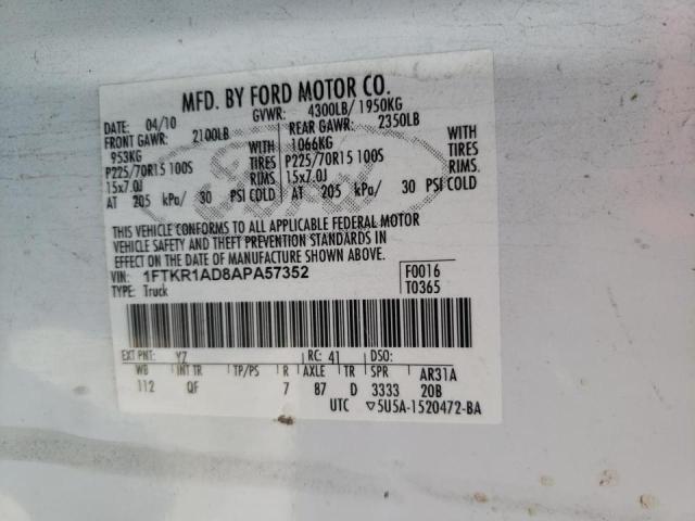 Photo 10 from auction – 2010 FORD RANGER with VIN 1FTKR1AD8APA57352