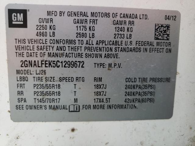 Photo 10 from auction – 2012 CHEVROLET EQUINOX LT with VIN 2GNALFEK5C1299672