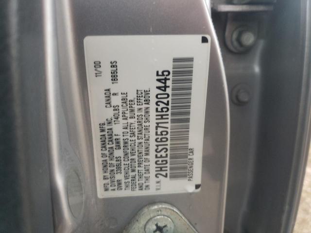 Photo 10 from auction – 2001 HONDA CIVIC LX with VIN 2HGES16571H520445