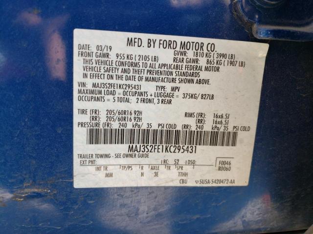 Photo 10 from auction – 2019 FORD ECOSPORT S with VIN MAJ3S2FE1KC295431