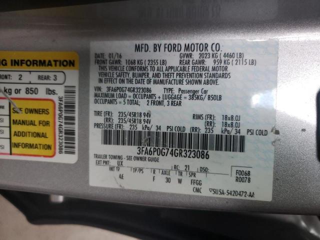 Photo 10 from auction – 2016 FORD FUSION S with VIN 3FA6P0G74GR323086