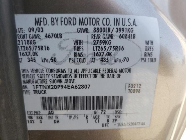 Photo 10 from auction – 2004 FORD F250 SUPER with VIN 1FTNX20P94EA62807