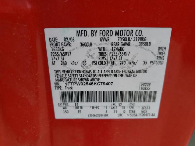 Photo 10 from auction – 2006 FORD F150 with VIN 1FTPW02546KC79407