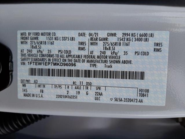 Photo 10 from auction – 2021 FORD F150 SUPER with VIN 1FTEW1EP7MKD96096