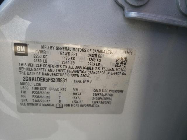 Photo 10 from auction – 2015 CHEVROLET EQUINOX LT with VIN 2GNALDEK5F6208931