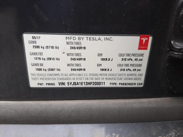 Photo 10 from auction – 2017 TESLA MODEL S with VIN 5YJSA1E13HF200011