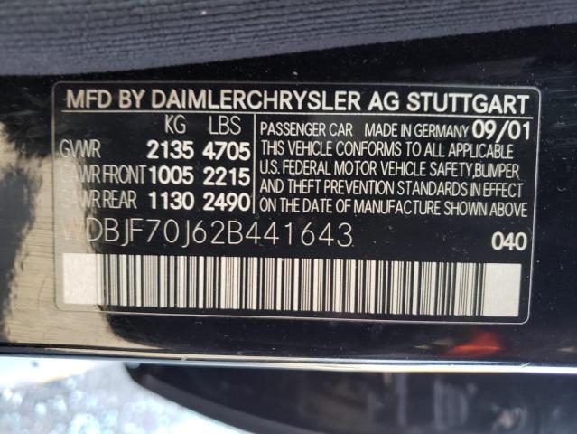 Photo 10 from auction – 2002 MERCEDES-BENZ E 430 with VIN WDBJF70J62B441643