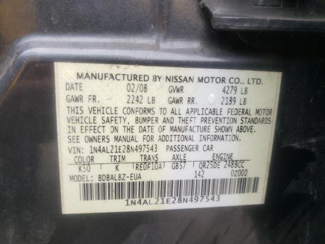 Photo 10 from auction – 2008 NISSAN ALTIMA 2.5 with VIN 1N4AL21E28N497543