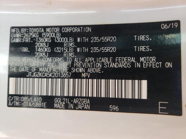 Photo 10 from auction – 2019 LEXUS RX 350 with VIN JTJGZKCA5K2013657
