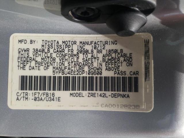 Photo 10 from auction – 2013 TOYOTA COROLLA BA with VIN 5YFBU4EE2DP109600