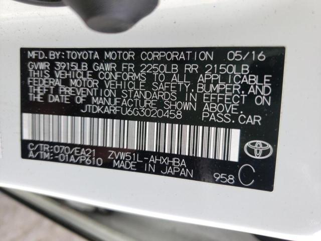 Photo 10 from auction – 2016 TOYOTA PRIUS with VIN JTDKARFU6G3020458