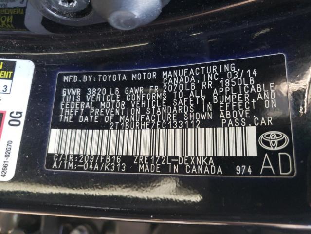 Photo 10 from auction – 2014 TOYOTA COROLLA L with VIN 2T1BURHE7EC133112