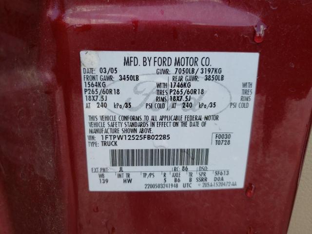 Photo 10 from auction – 2005 FORD F150 SUPER with VIN 1FTPW12525FB02285