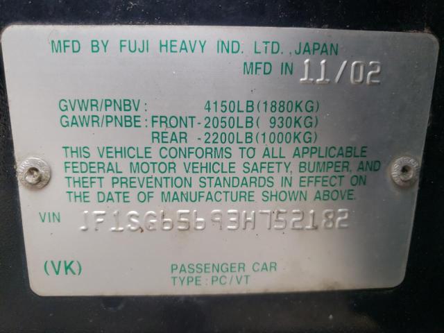 Photo 10 from auction – 2003 SUBARU FORESTER 2 with VIN JF1SG65693H752182