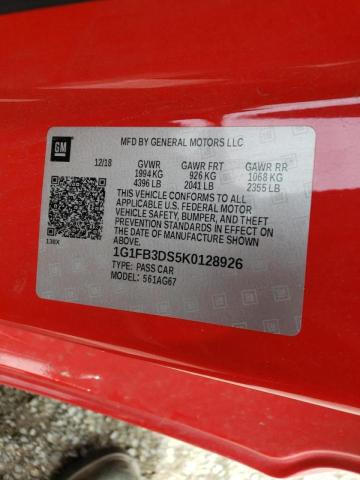 Photo 10 from auction – 2019 CHEVROLET CAMARO LS with VIN 1G1FB3DS5K0128926
