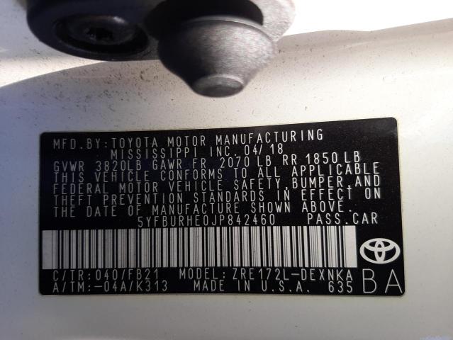 Photo 10 from auction – 2018 TOYOTA COROLLA L with VIN 5YFBURHE0JP842460