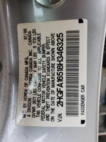 Photo 10 from auction – 2008 HONDA CIVIC LX with VIN 2HGFA16518H346325