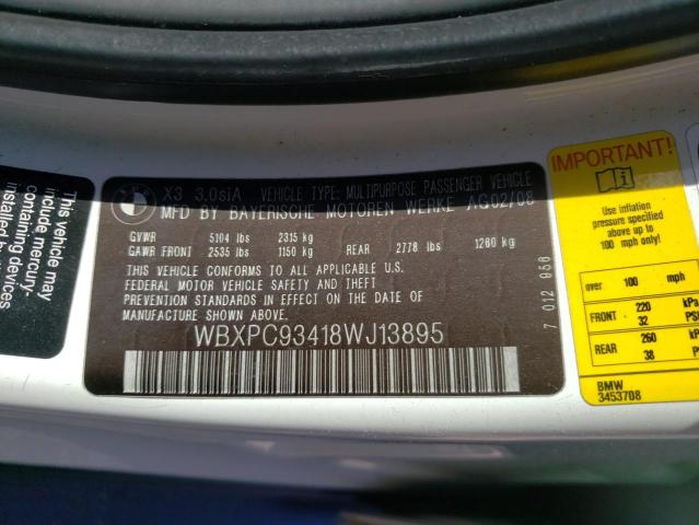 Photo 10 from auction – 2008 BMW X3 3.0SI with VIN WBXPC93418WJ13895
