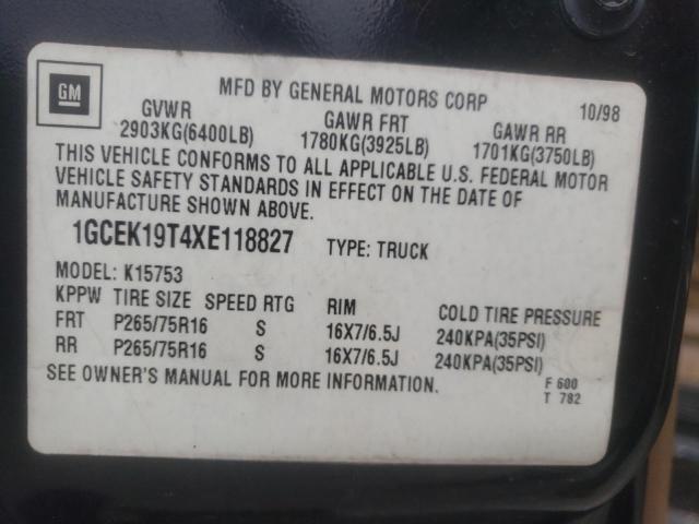 Photo 10 from auction – 1999 CHEVROLET SILVERADO with VIN 1GCEK19T4XE118827