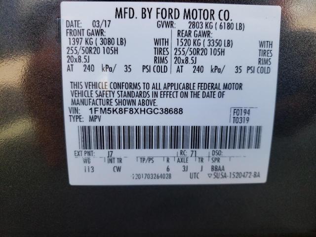 Photo 10 from auction – 2017 FORD EXPL LTD with VIN 1FM5K8F8XHGC38688