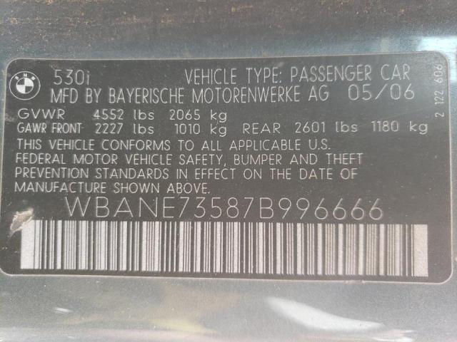 Photo 10 from auction – 2007 BMW 530 I with VIN WBANE73587B996666