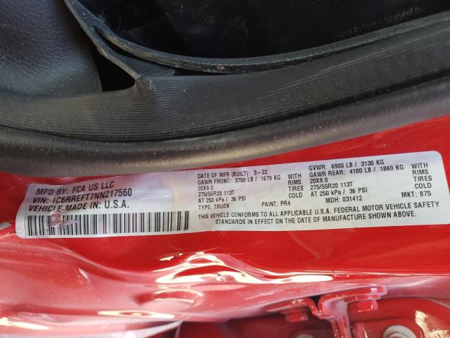 Photo 10 from auction – 2022 RAM 1500 BIG H with VIN 1C6RREFT7NN217560