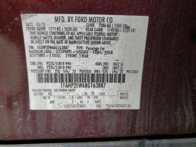 Photo 10 from auction – 2011 FORD TAURUS SEL with VIN 1FAHP2EW6BG163887
