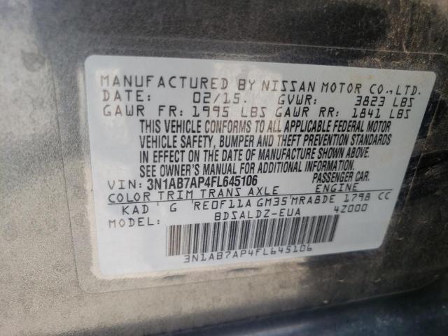 Photo 10 from auction – 2015 NISSAN SENTRA S with VIN 3N1AB7AP4FL645106