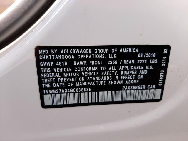 Photo 10 from auction – 2016 VOLKSWAGEN PASSAT SE with VIN 1VWBS7A34GC038535