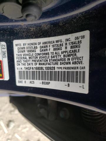 Photo 10 from auction – 2008 HONDA CIVIC EX with VIN 1HGFA16808L100928