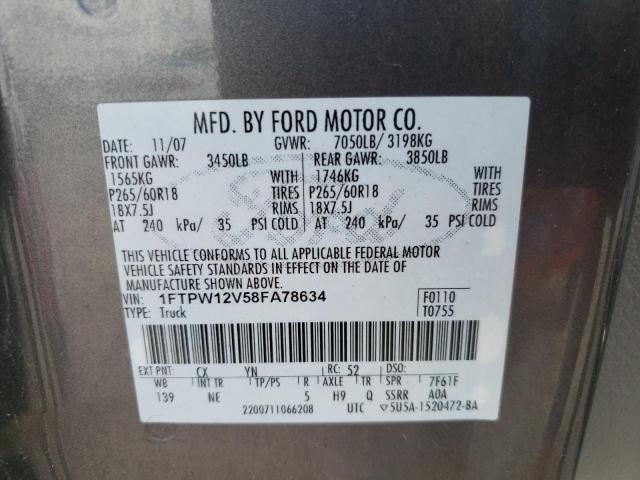 Photo 10 from auction – 2008 FORD F150 SUPER with VIN 1FTPW12V58FA78634