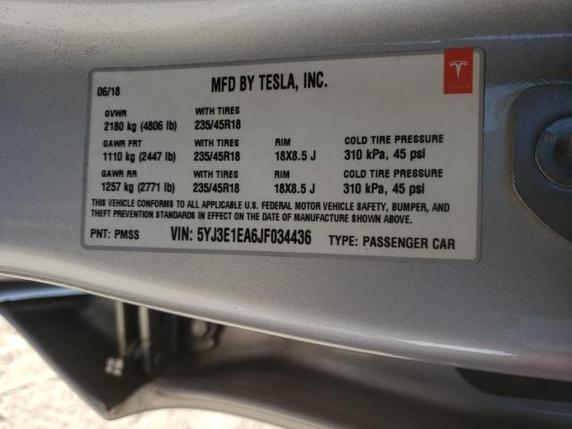 Photo 10 from auction – 2018 TESLA MODEL 3 with VIN 5YJ3E1EA6JF034436