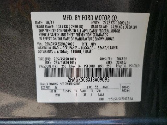 Photo 10 from auction – 2018 FORD FLEX SEL with VIN 2FMGK5C8XJBA09095
