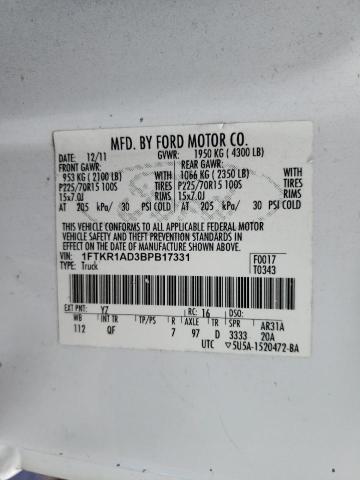 Photo 10 from auction – 2011 FORD RANGER with VIN 1FTKR1AD3BPB17331