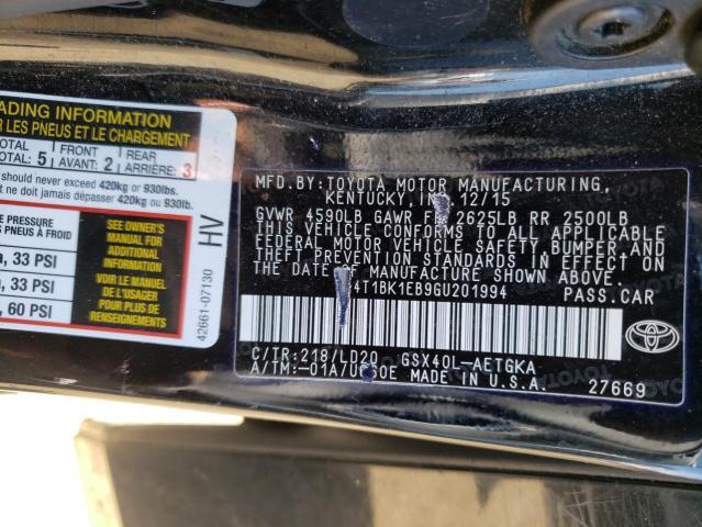 Photo 10 from auction – 2016 TOYOTA AVALON XLE with VIN 4T1BK1EB9GU201994