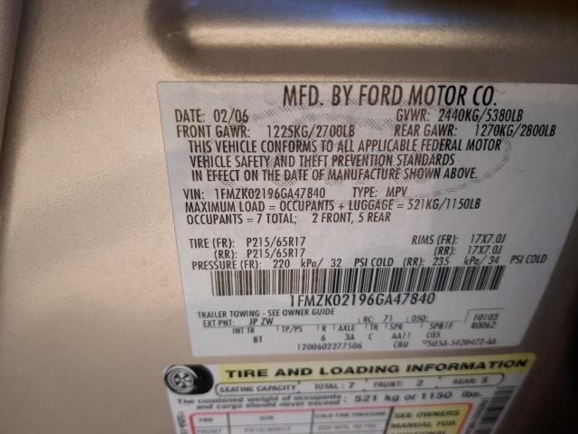Photo 10 from auction – 2006 FORD FREESTYLE with VIN 1FMZK02196GA47840