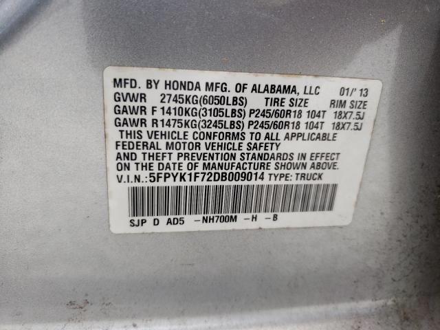 Photo 10 from auction – 2013 HONDA RIDGELINE with VIN 5FPYK1F72DB009014