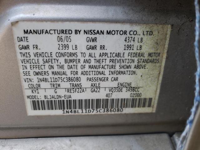 Photo 10 from auction – 2005 NISSAN ALTIMA SE with VIN 1N4BL11D75C386080