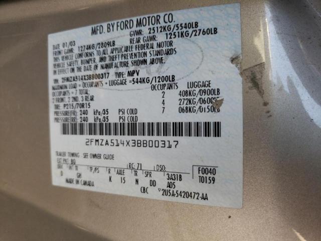 Photo 10 from auction – 2003 FORD WINDSTAR L with VIN 2FMZA514X3BB00317