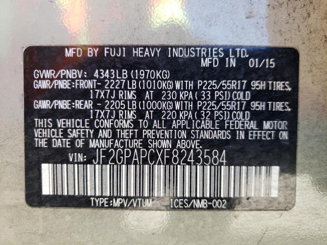 Photo 10 from auction – 2015 SUBARU XV CROSSTR with VIN JF2GPAPCXF8243584