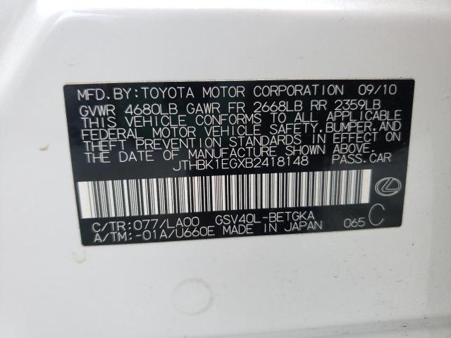Photo 10 from auction – 2011 LEXUS ES 350 with VIN JTHBK1EGXB2418148