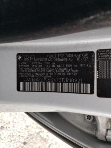 Photo 10 from auction – 2003 BMW 745 LI with VIN WBAGN63473DR10921