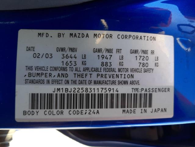 Photo 10 from auction – 2003 MAZDA PROTEGE DX with VIN JM1BJ225831175914