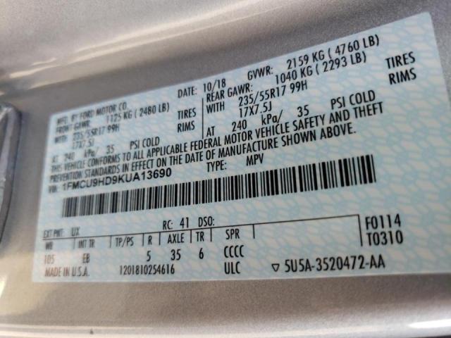 Photo 10 from auction – 2019 FORD ESCAPE SEL with VIN 1FMCU9HD9KUA13690