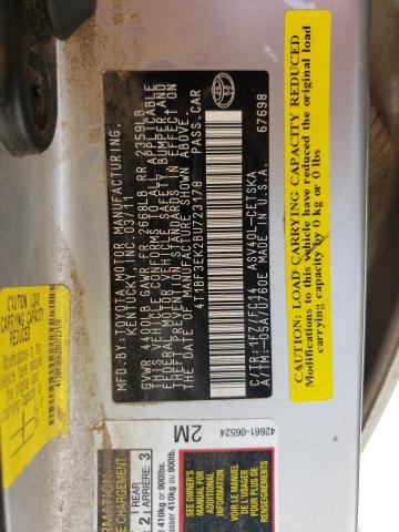 Photo 10 from auction – 2011 TOYOTA CAMRY BASE with VIN 4T1BF3EK2BU723178